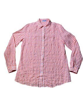 J McLaughlin Women XS Orange White Gingham Cotton Button Front Shirt Top